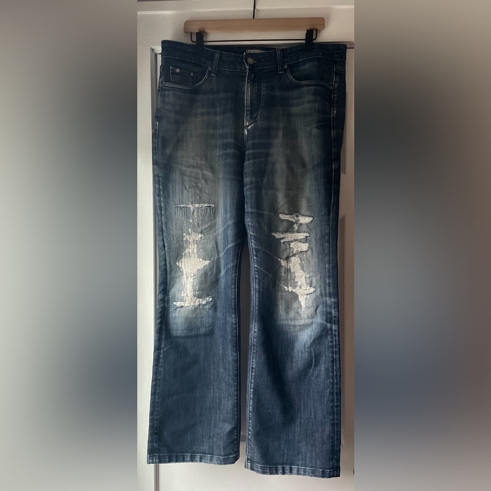 PAIGE Blue Distressed‎ Straight Jeans